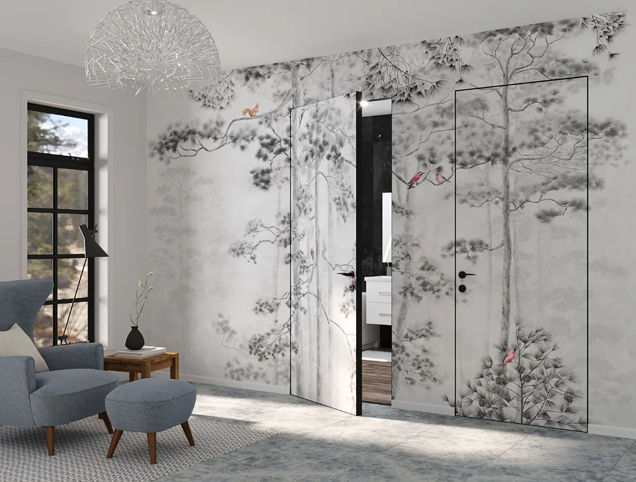 Скрытая дверь под покраску PAINT-03 от Gintereo. Заказать и купить инвизибл дверь скрытого монтажа в Москве, СПБ