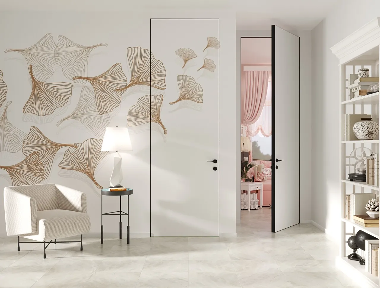 Скрытая дверь под покраску PAINT-01 от Gintereo. Заказать и купить инвизибл дверь скрытого монтажа в Москве, СПБ