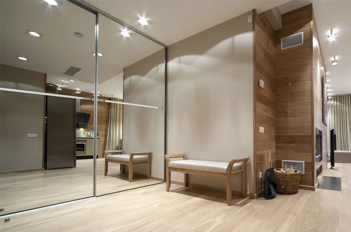 Стеклянные зеркальные двери для шкафа-купе Gintereo. Купить раздвижные двери для встроенного шкафа под заказ в Москве, СПБ