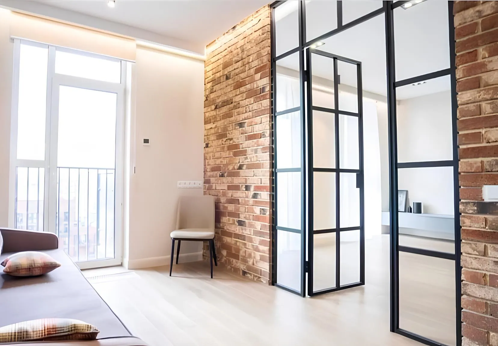 Распашная межкомнатная перегородка SWING-02 в стиле лофт от Gintereo. Заказать и купить перегородку из алюминия в Москве, СПБ