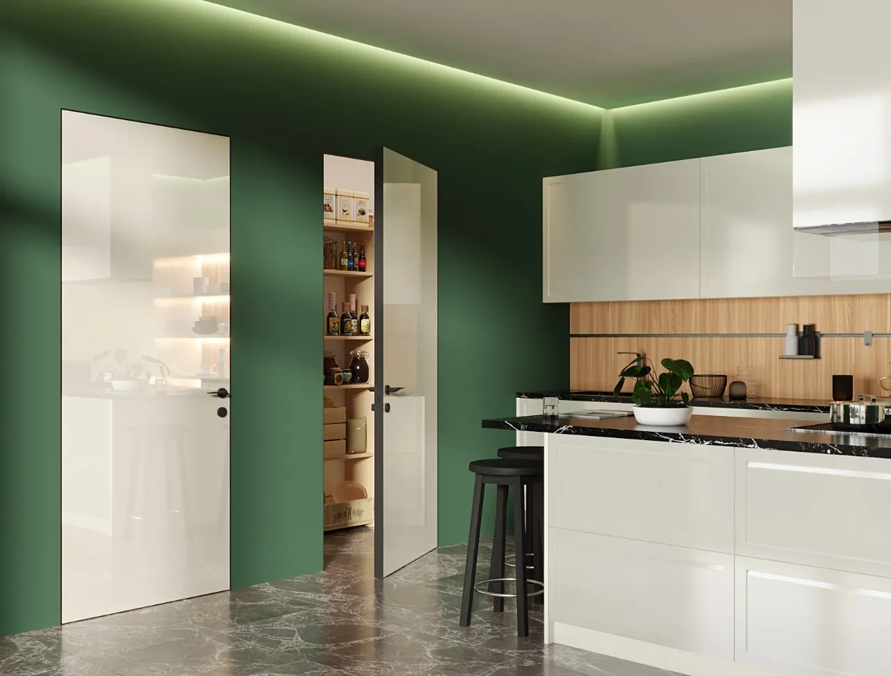 Скрытая стеклянная дверь Gintereo GLOSS-01. Заказать и купить межкомнатную инвизибл дверь скрытого монтажа в Москве, СПБ