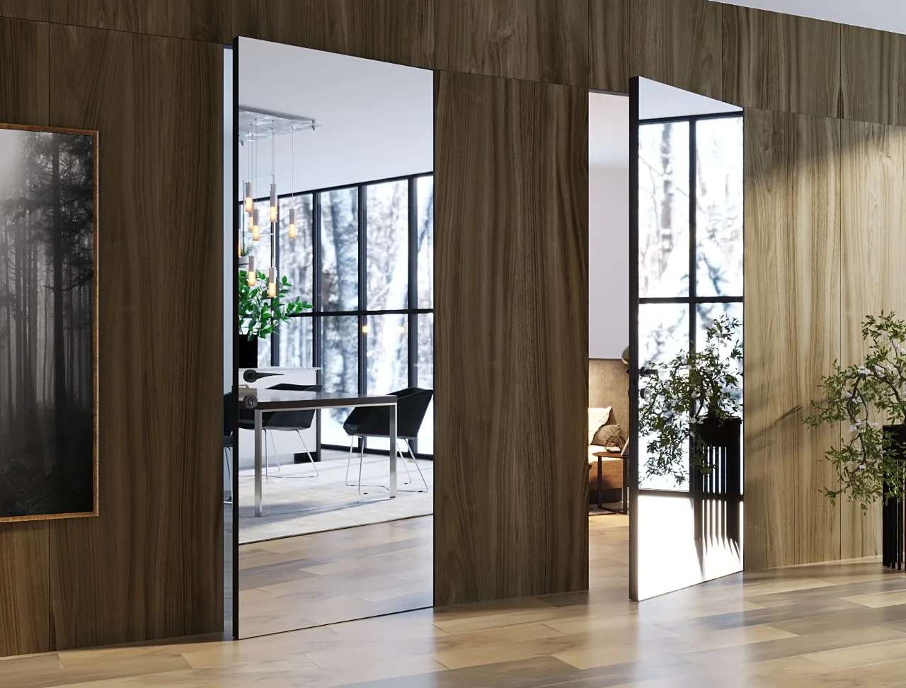 Скрытая дверь MIRROR-02 от производителя Gintereo. Заказать и купить дверь скрытого монтажа в Москве, СПБ