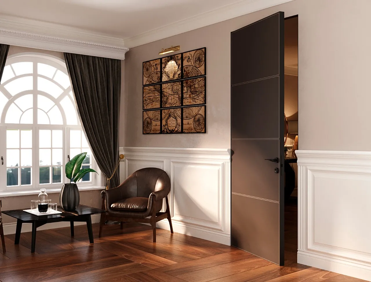 Скрытая дверь LEATHER-01 от производителя Gintereo. Заказать и купить дверь скрытого монтажа в Москве, СПБ