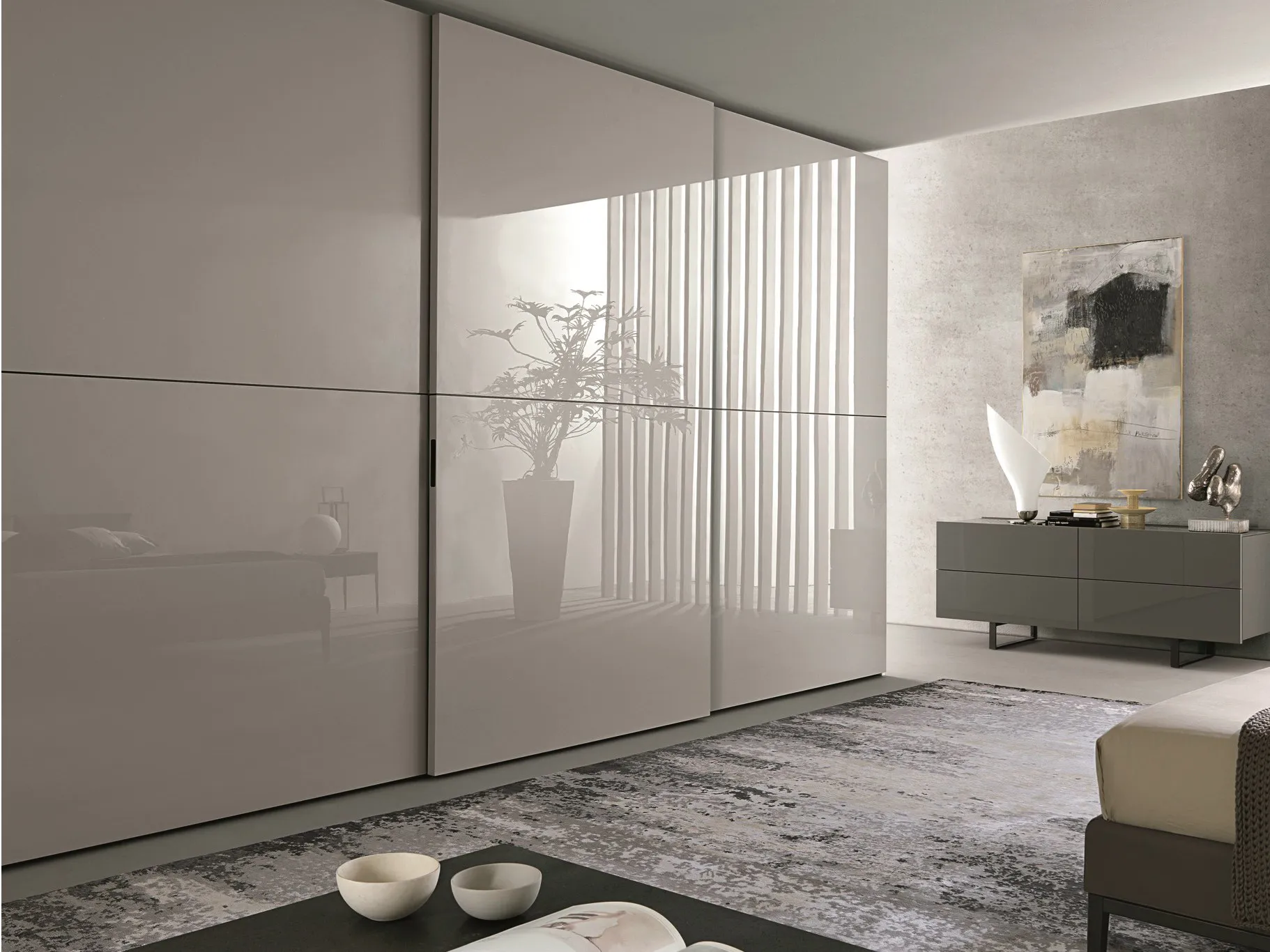 Беспрофильная дверь для шкафа-купе серии GLOSS Gintereo. Купить глянцевые двери для встроенного шкафа под заказ в Москве, СПБ