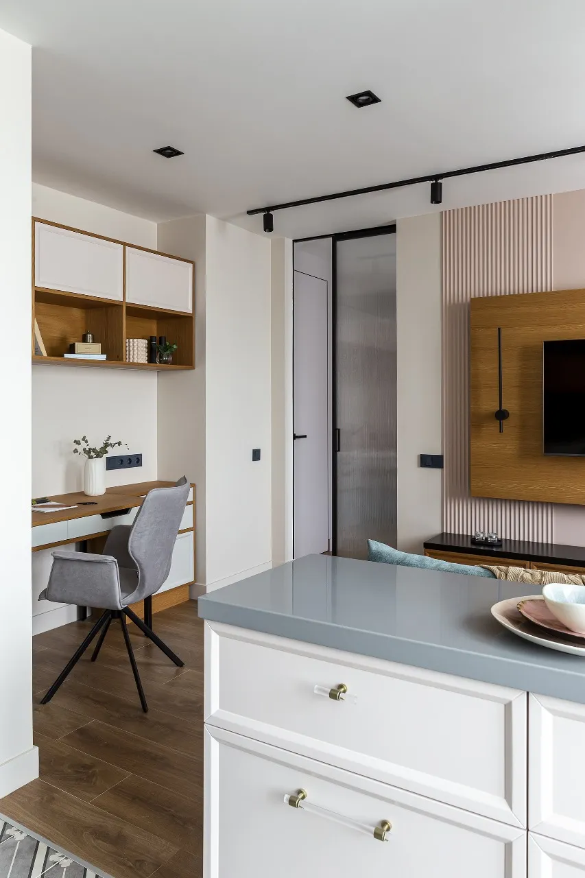 Скрытая инвизибл дверь под покраску и стеклянная дверь в интерьере квартиры. Купить двери скрытого монтажа в Москве, СПБ