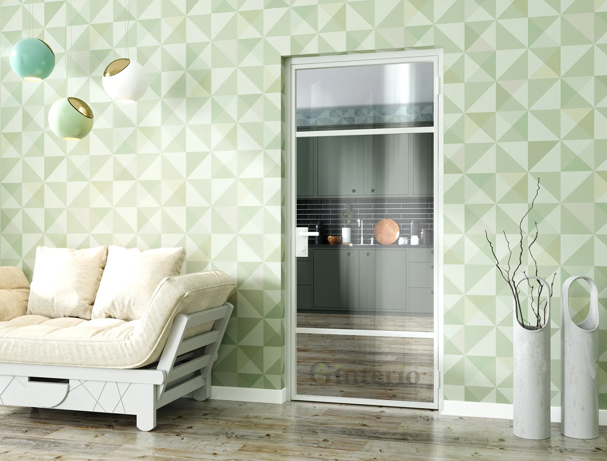 Стеклянная межкомнатная дверь MIRROR-04 Gintereo. Купить зеркальную дверь из стекла под заказ в Москве, Санкт-Петербурге