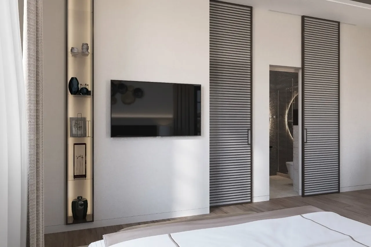 Раздвижная реечная межкомнатная лофт перегородка LATTICE-03 от Gintereo. Купить перегородку под заказ в Москве, СПБ