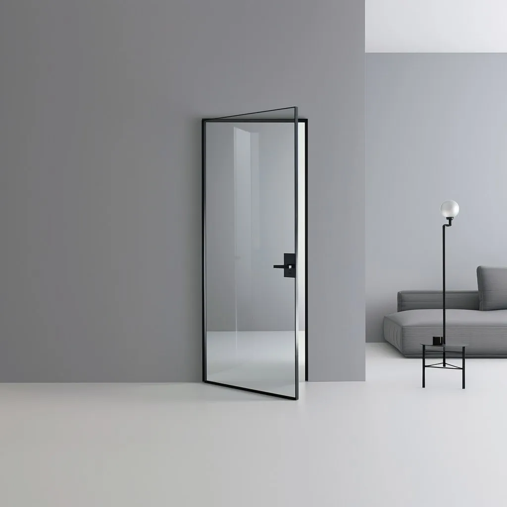 Скрытая стеклянная дверь в стиле лофт от Gintereo. Заказать и купить инвизбл двери скрытого монтажа из стекла в Москве, СПБ