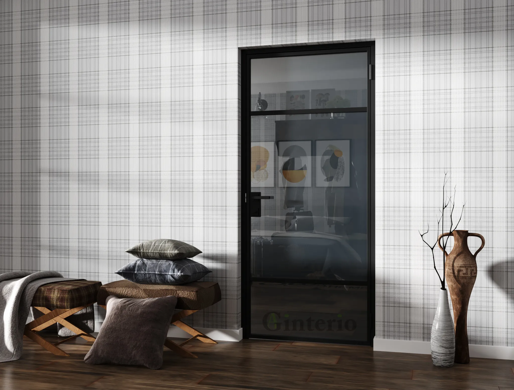 Стеклянная тонированная дверь TINT-02 лофт Gintereo. Заказать, купить межкомнатную дверь из стекла в Москве, Санкт-Петербурге