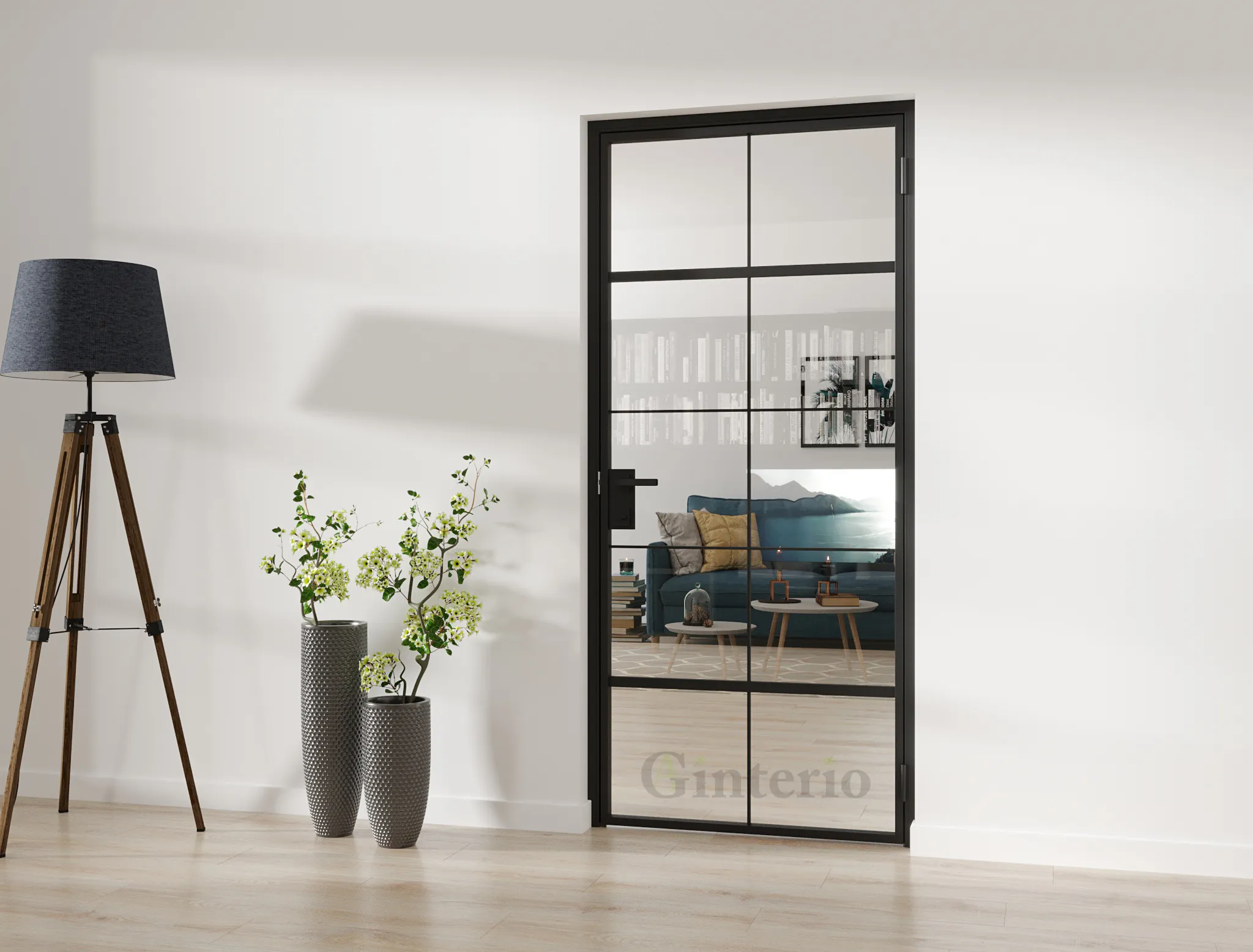 Стеклянная лофт дверь MIRROR-01 с зеркалами Gintereo. Купить зеркальную межкомнатную дверь под заказ в Москве, СПБ