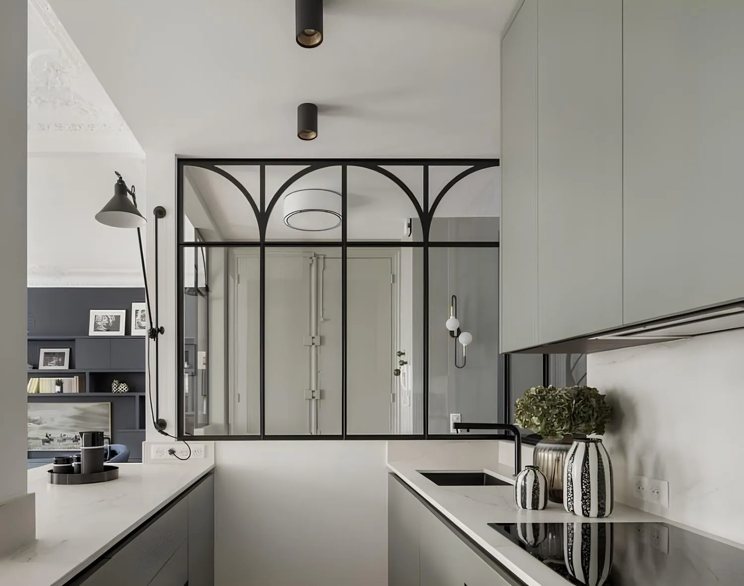 Статичная стеклянная межкомнатная перегородка Gintereo STATIC-03. Купить перегородку из стекла и алюминия на заказ в Москве