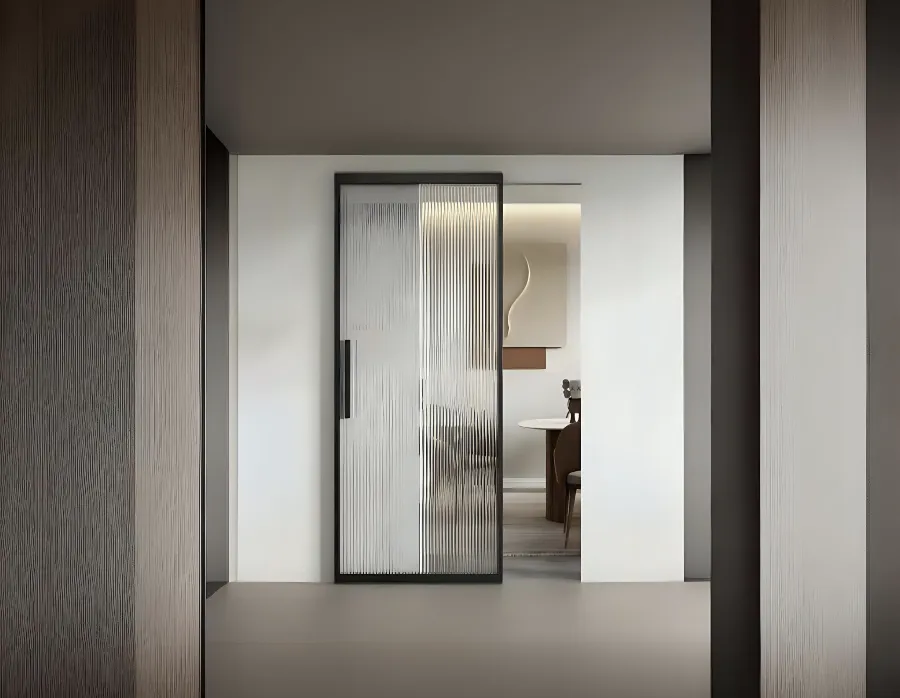 Стеклянная рифленая дверь WAVY-02 Gintereo. Купить межкомнатные двери из рифленого стекла под заказ в Москве, СПБ