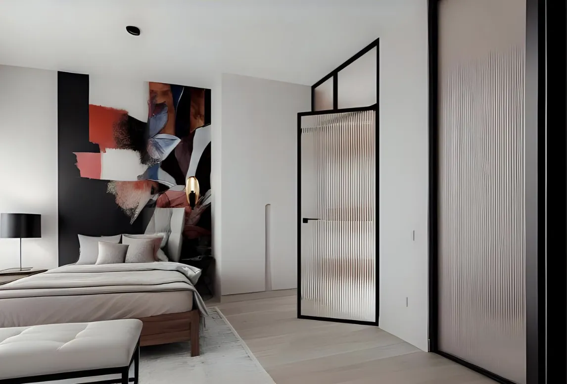 Стеклянная рифленая дверь WAVY-03 Gintereo. Заказать, купить межкомнатные двери из рифленого стекла в Москве, СПБ