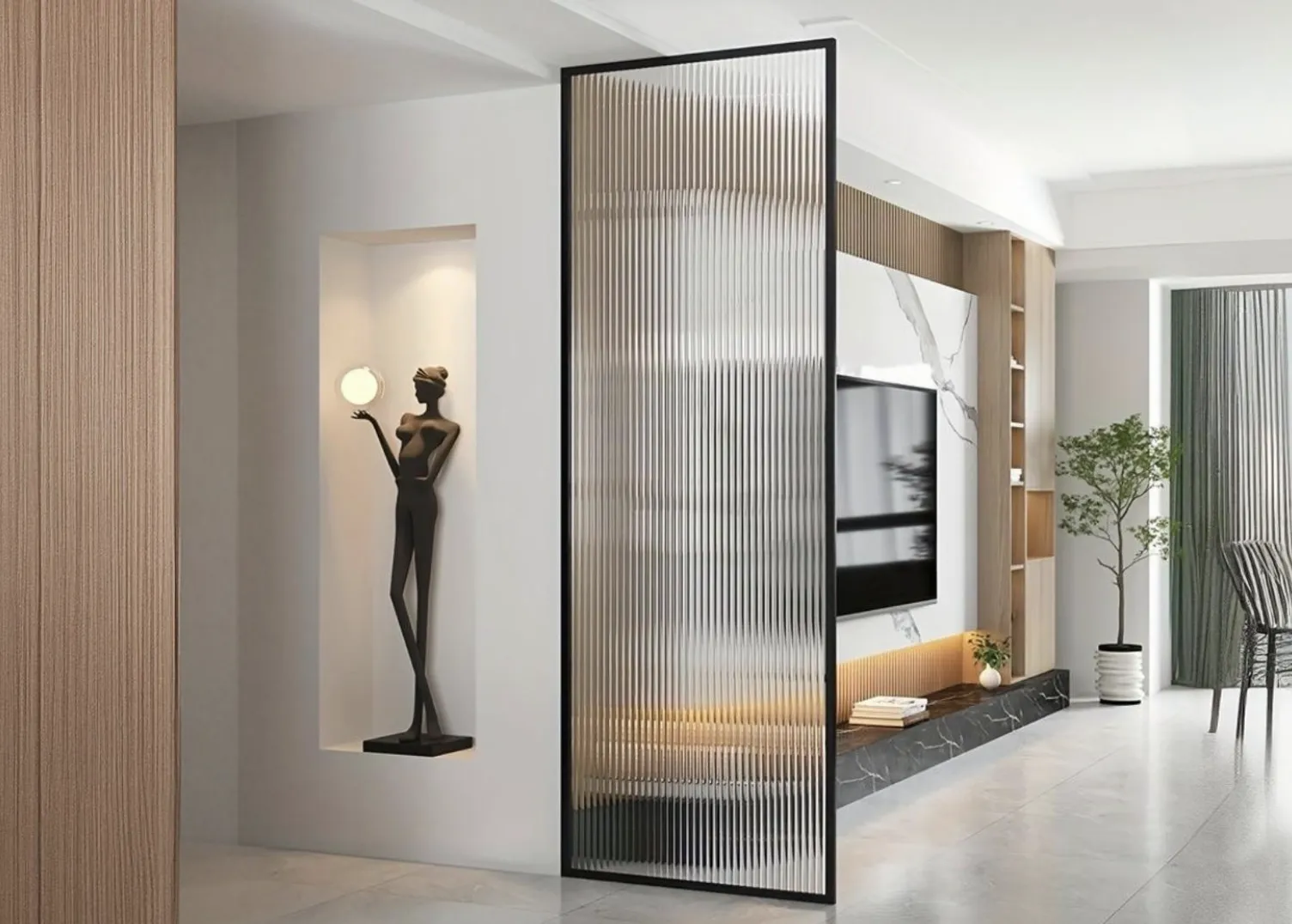 Статичная стеклянная межкомнатная перегородка STATIC-04 Gintereo. Заказать, купить перегородку из рифленого стекла в Москве