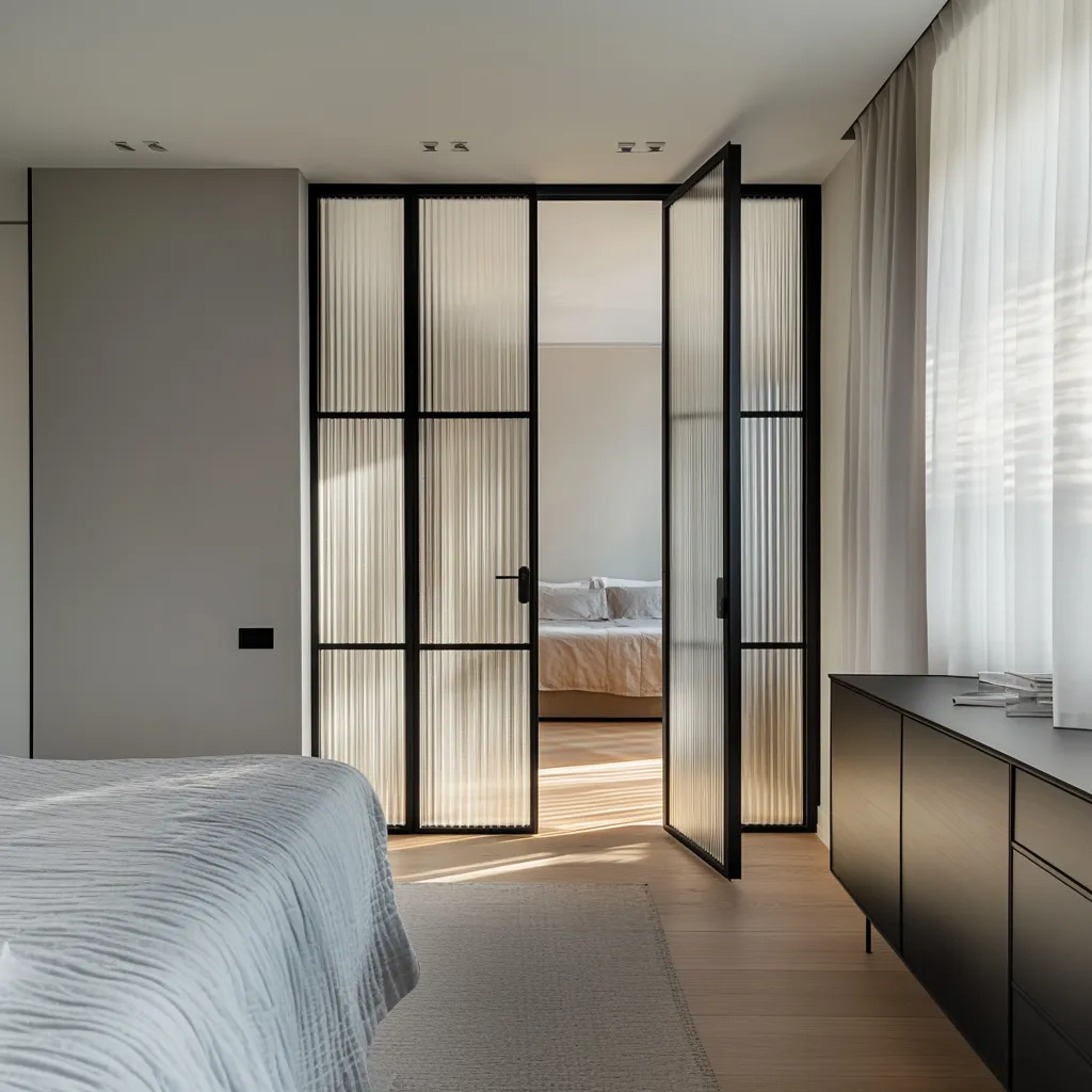 Распашная межкомнатная перегородка SWING-05 в стиле лофт от Gintereo. Заказать и купить перегородку из алюминия в Москве, СПБ